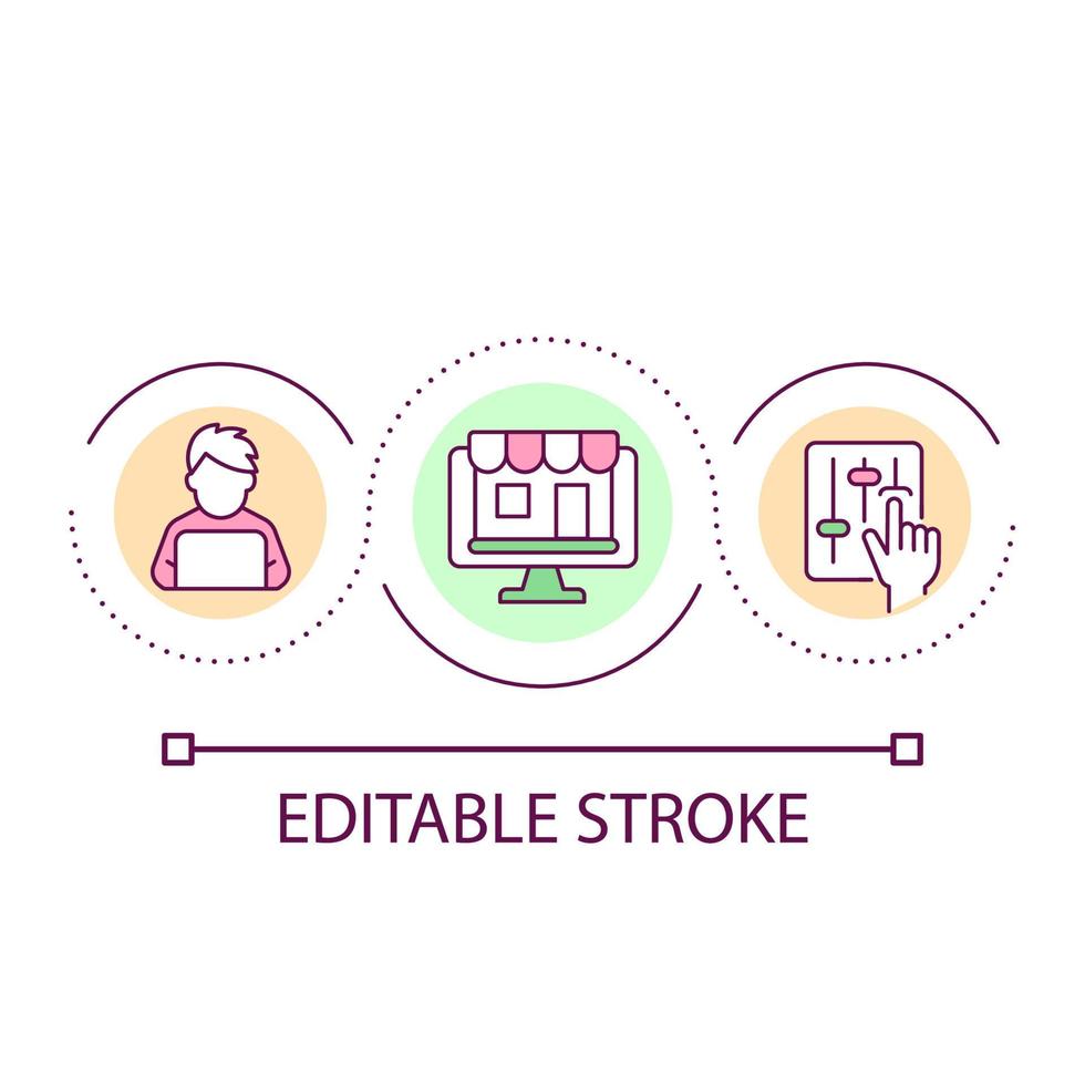 Online store website development loop concept icon. Professional site developer. Creative approach abstract idea thin line illustration. Isolated outline drawing. Editable stroke. vector