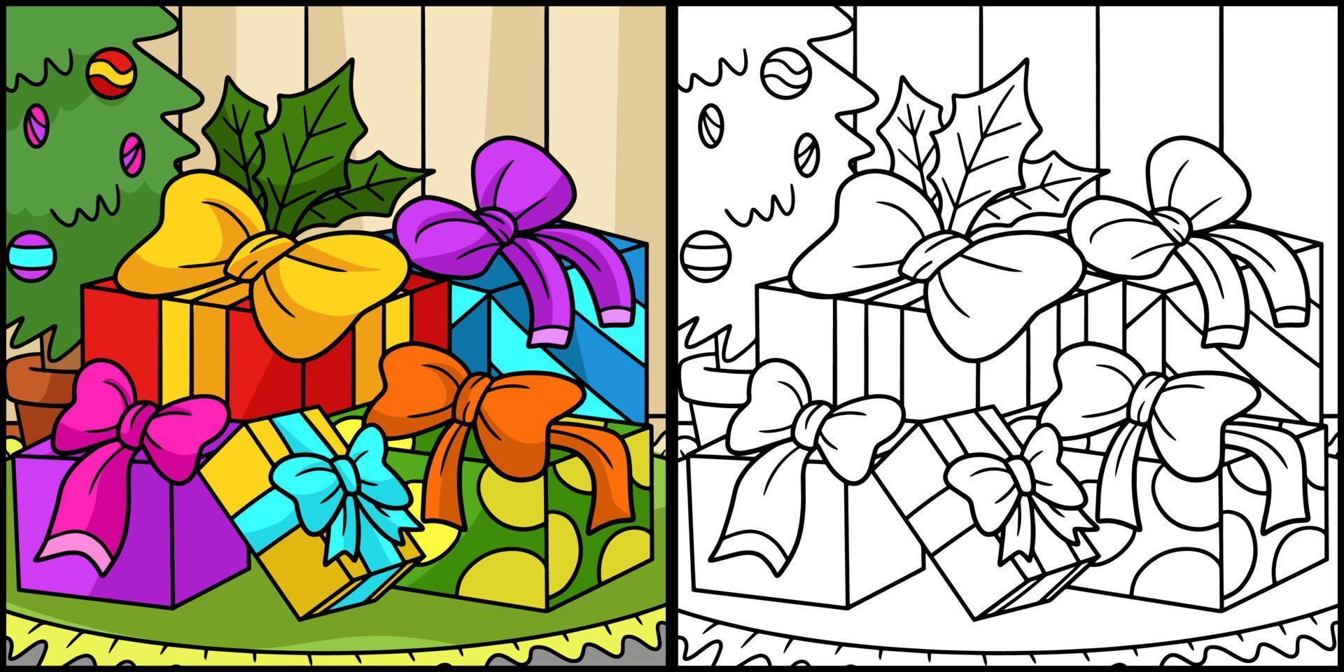 Christmas Gifts Coloring Page Colored Illustration vector
