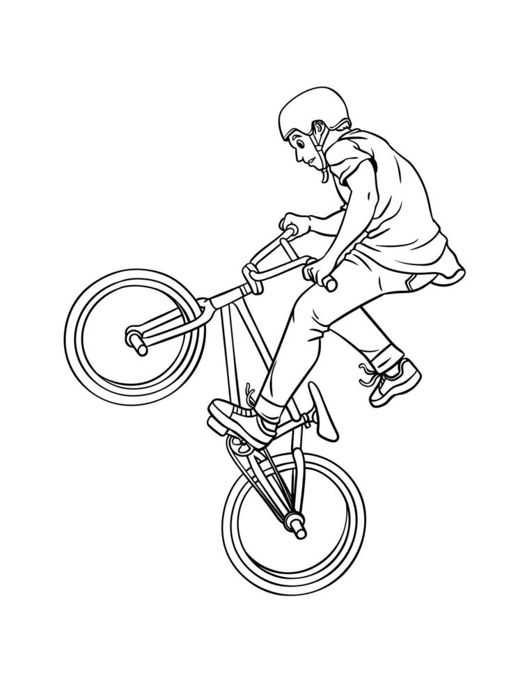 bmx rider aislado página para colorear para niños vector