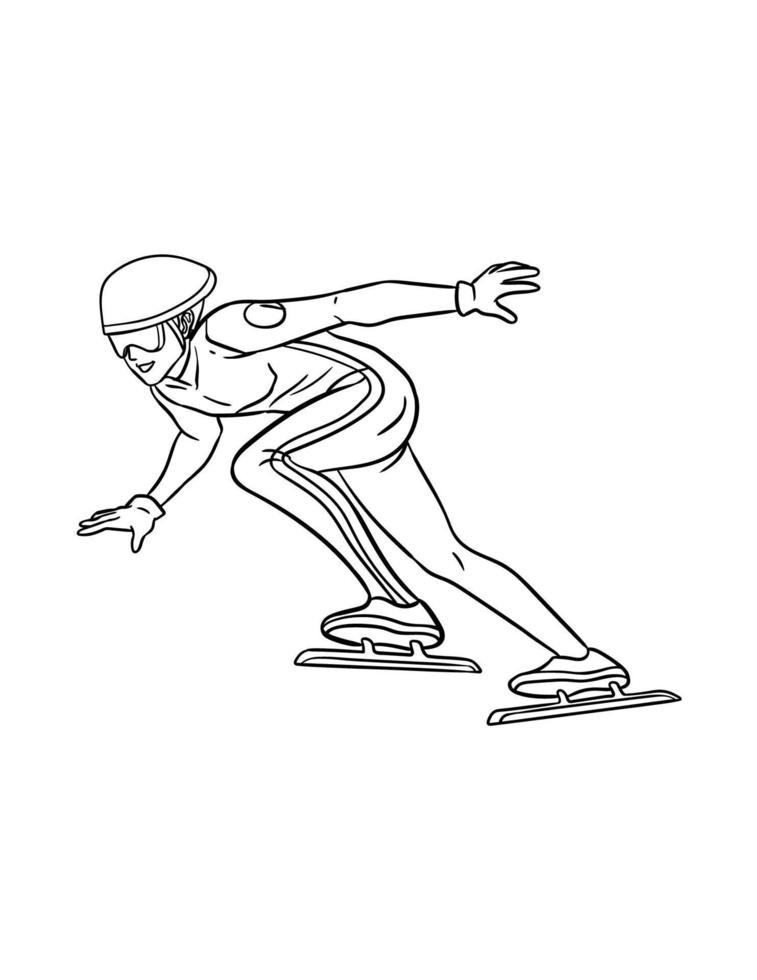 Página para colorear aislada de patinaje de velocidad para niños vector