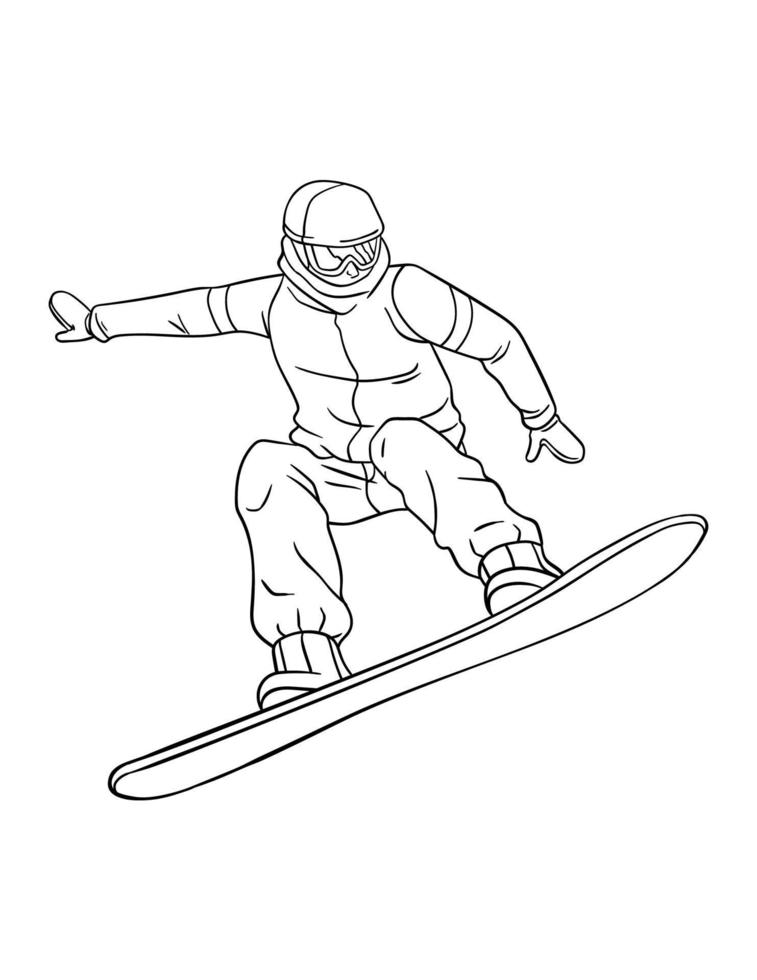 Página para colorear aislada de snowboard para niños vector