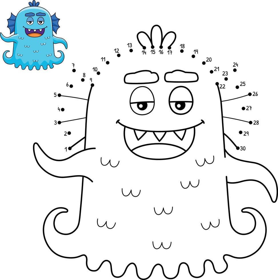 Dot to Dot Monster With Fins Isolated Coloring vector