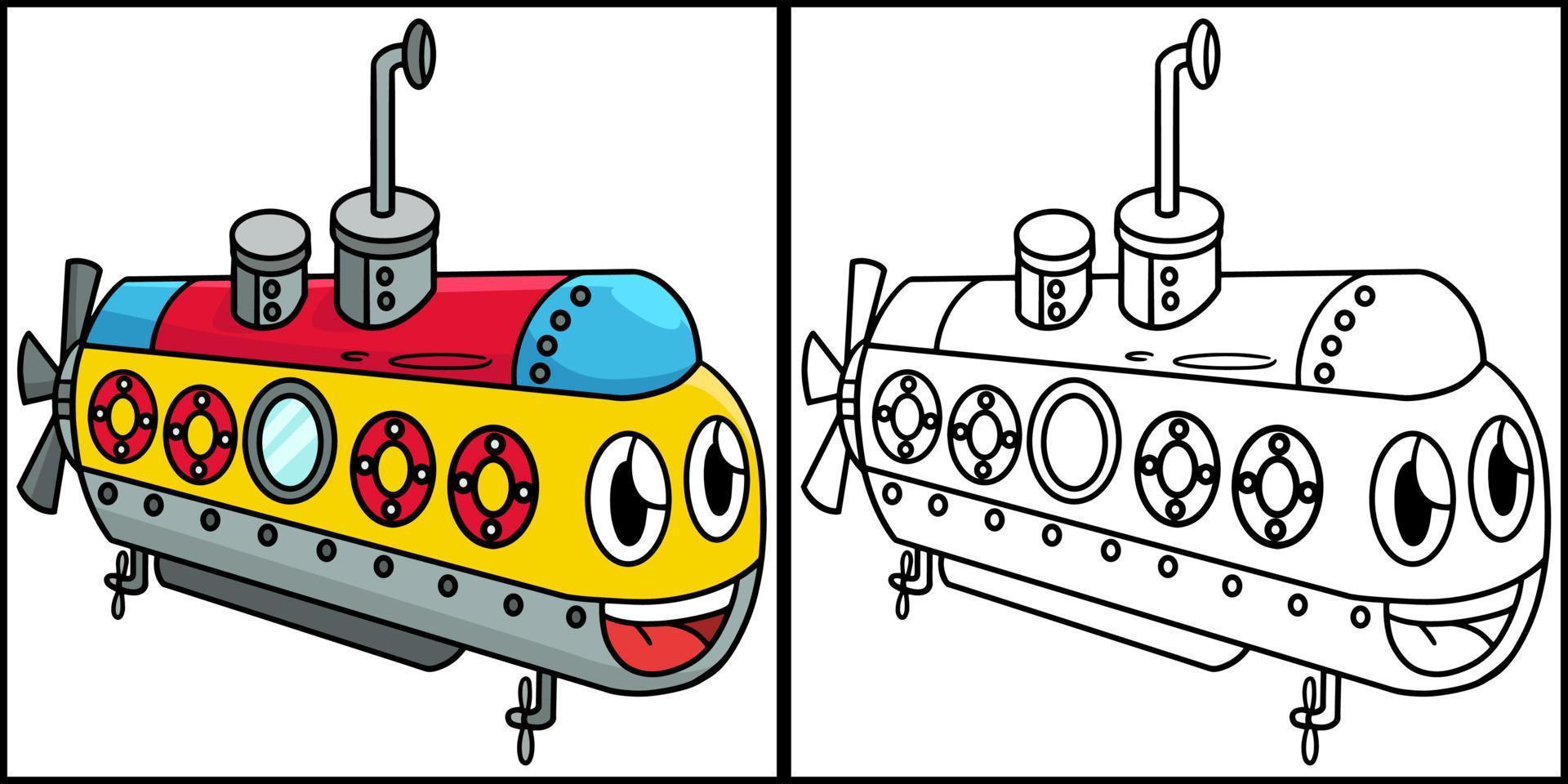 submarino con vehículo de cara para colorear ilustración vector