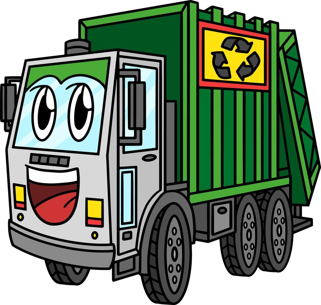 Garbage Truck with Face Vehicle Cartoon Clipart vector