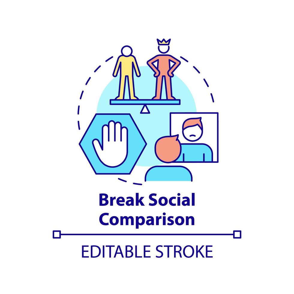 Break social comparison concept icon. Self esteem issues. Social media detox reason abstract idea thin line illustration. Isolated outline drawing. Editable stroke. vector