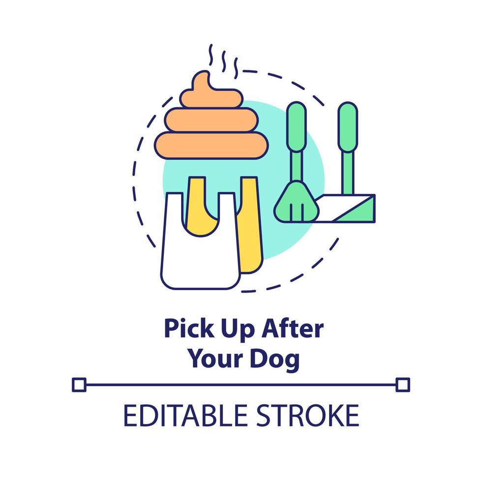 Pick up after your dog concept icon. Pup excrements. Road trip with pets advice abstract idea thin line illustration. Isolated outline drawing. Editable stroke. vector