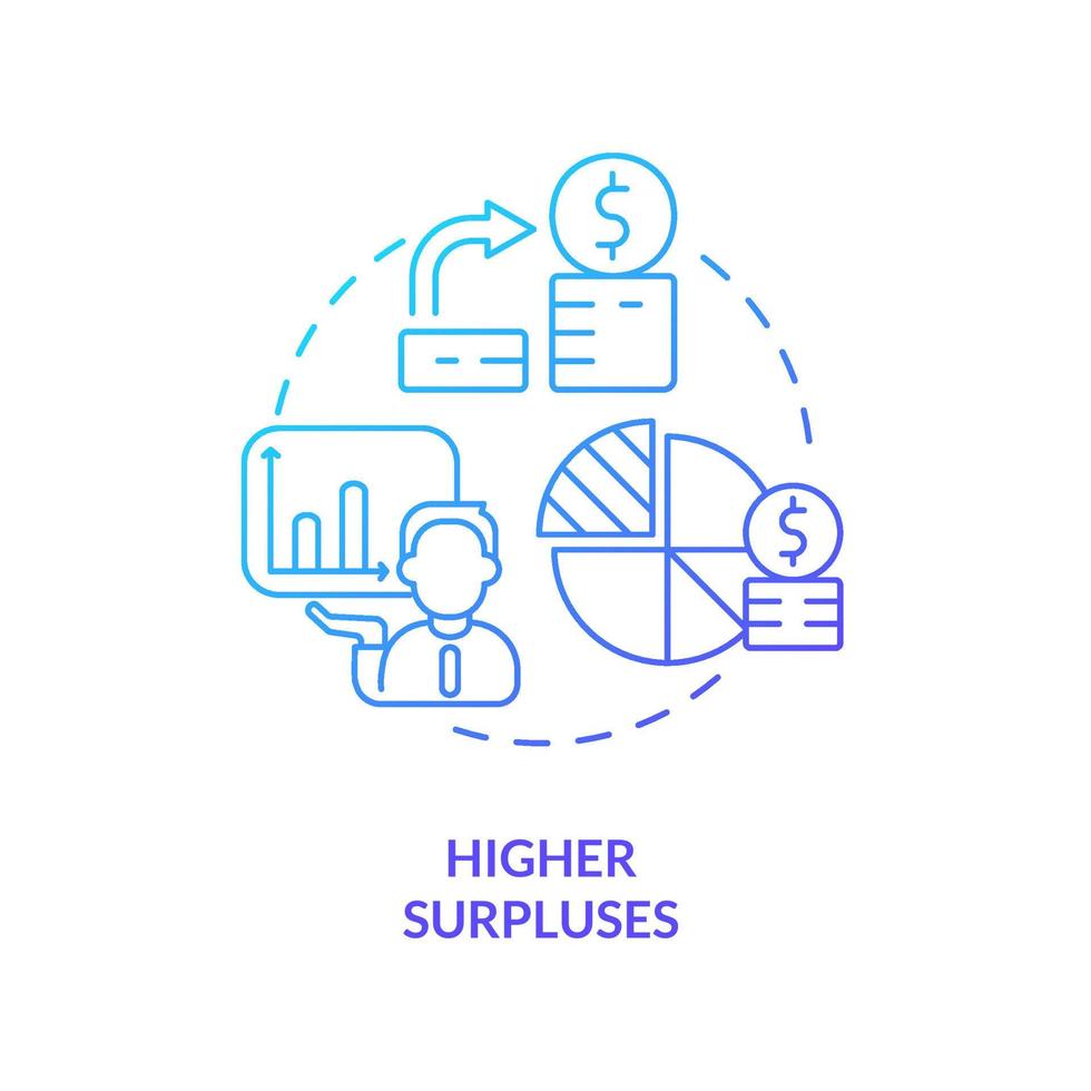 Higher surpluses blue gradient concept icon. Income exceeds spending. Balanced budget requirement abstract idea thin line illustration. Isolated outline drawing. vector