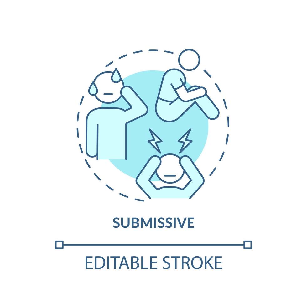 Submissive turquoise concept icon. Communication style abstract idea thin line illustration. Pleasing other people. Isolated outline drawing. Editable stroke. vector