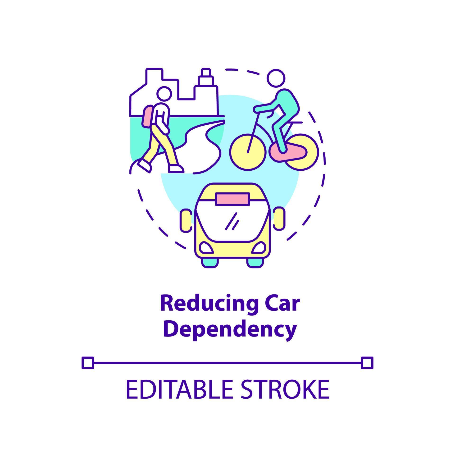 Reducing car dependency concept icon. Sustainability in urban planning