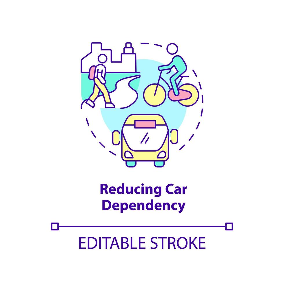 Reducing car dependency concept icon. Sustainability in urban planning abstract idea thin line illustration. Car-sharing. Isolated outline drawing. Editable stroke. vector