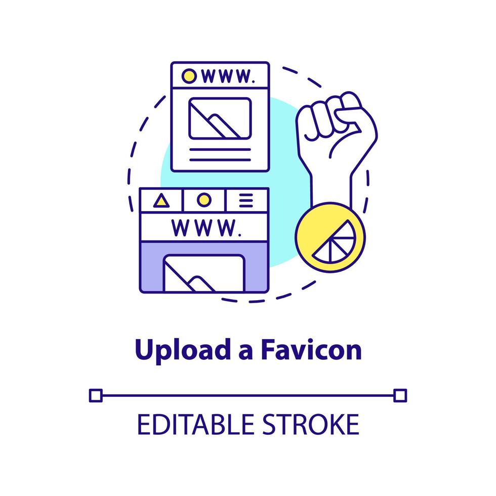 Upload favicon concept icon. Making professional website abstract idea thin line illustration. Branding image improvement. Isolated outline drawing. Editable stroke. vector