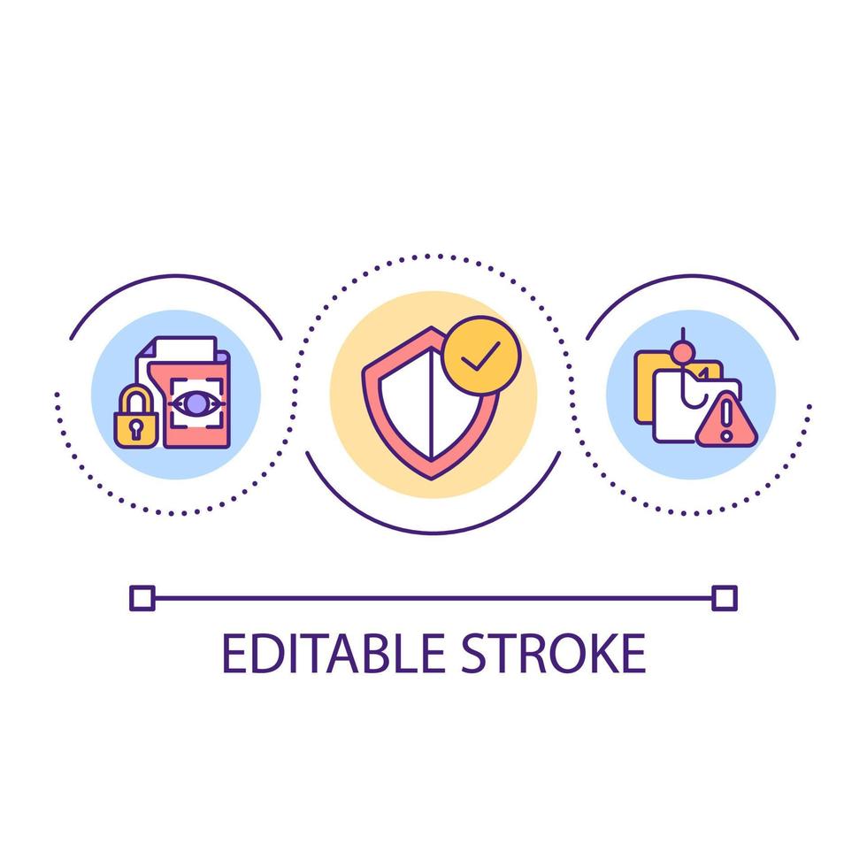 Protecting sensitive information loop concept icon. Encrypted data security abstract idea thin line illustration. Safeguard against hackers. Isolated outline drawing. Editable stroke. vector