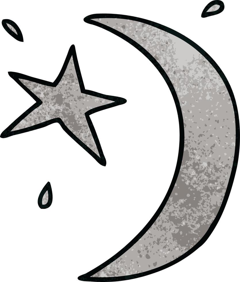 textured cartoon doodle of the moon and a star vector