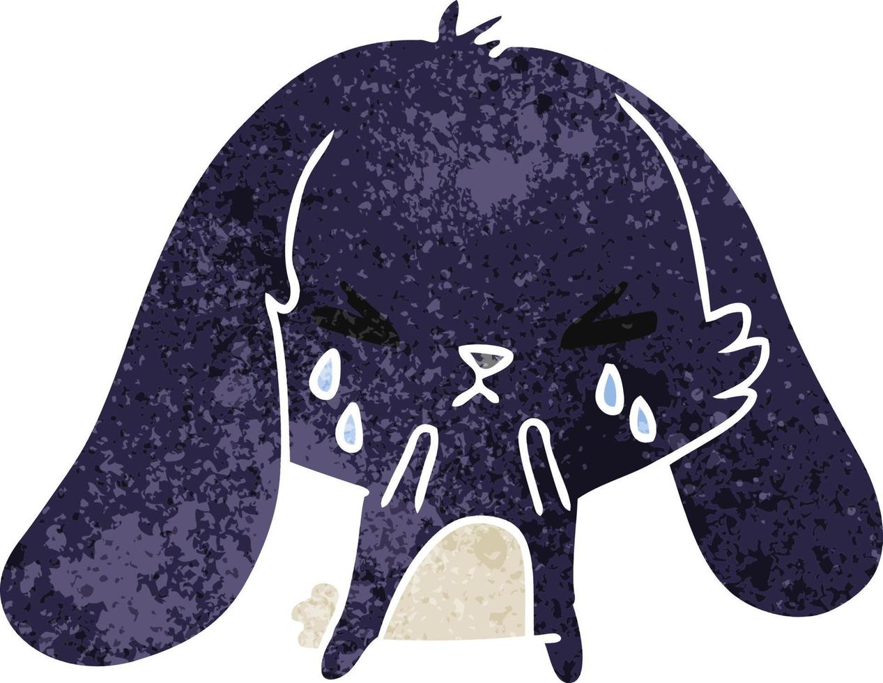 retro cartoon of cute kawaii sad bunny vector