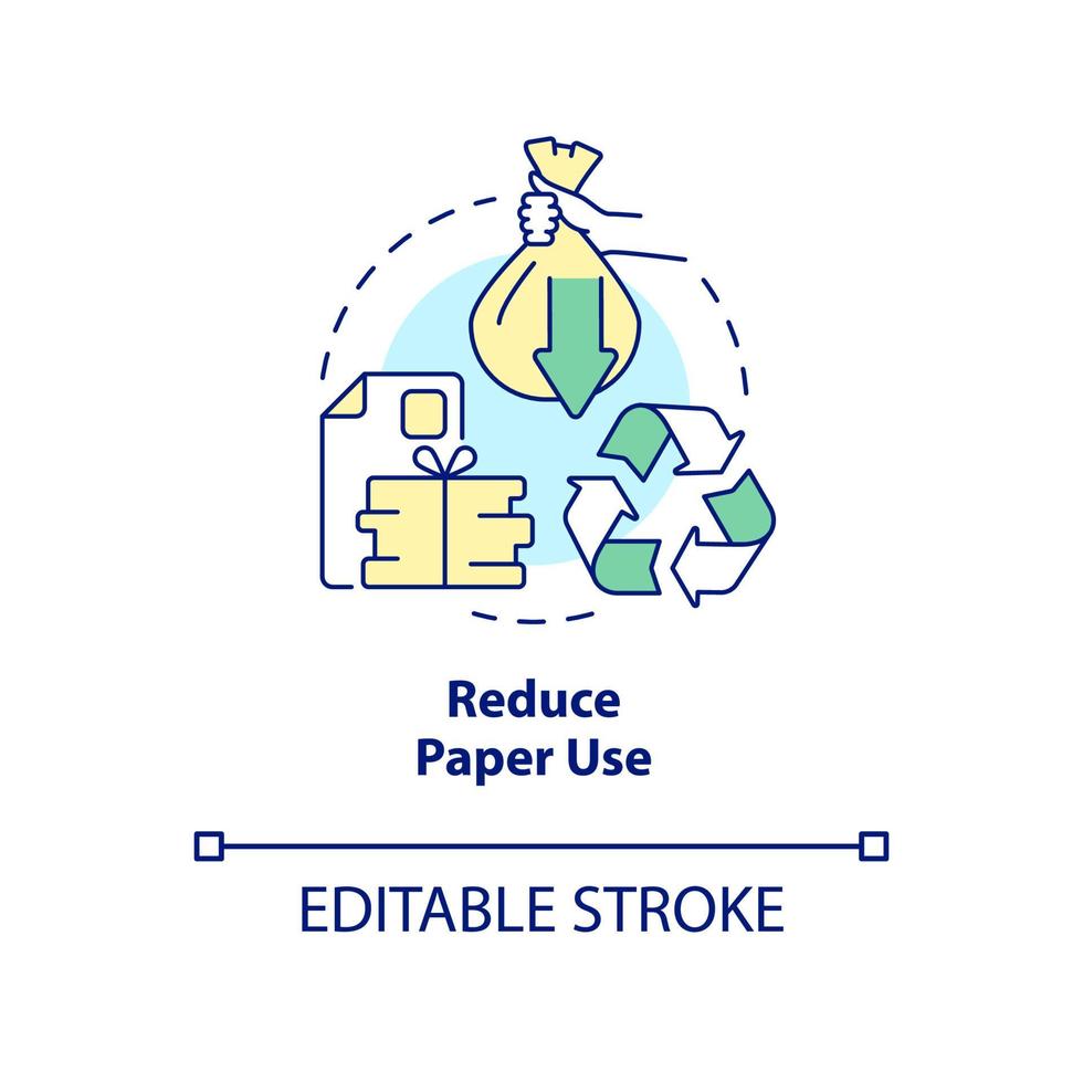 Reduce paper use concept icon. Zero waste business abstract idea thin line illustration. Isolated outline drawing. Preserving trees. Save energy. Editable stroke. vector