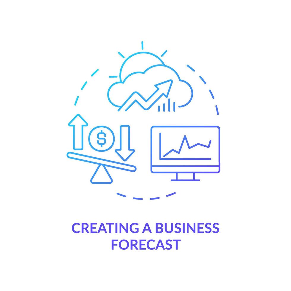Creating business forecast blue gradient concept icon. Business analyst assignment abstract idea thin line illustration. Decision making. Isolated outline drawing. vector