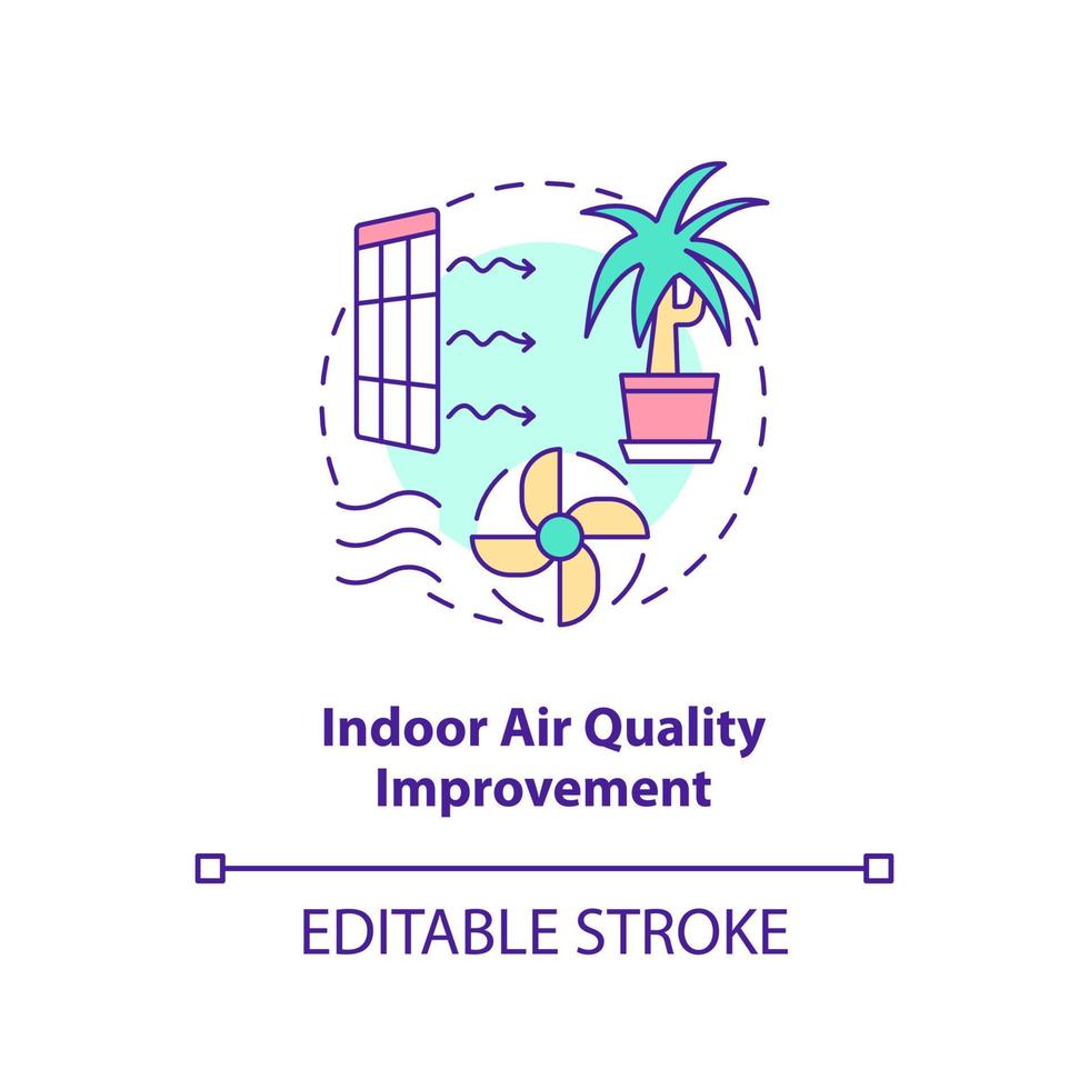 Indoor air quality improvement concept icon. Eco-friendly architecture principle abstract idea thin line illustration. Isolated outline drawing. Editable stroke. vector