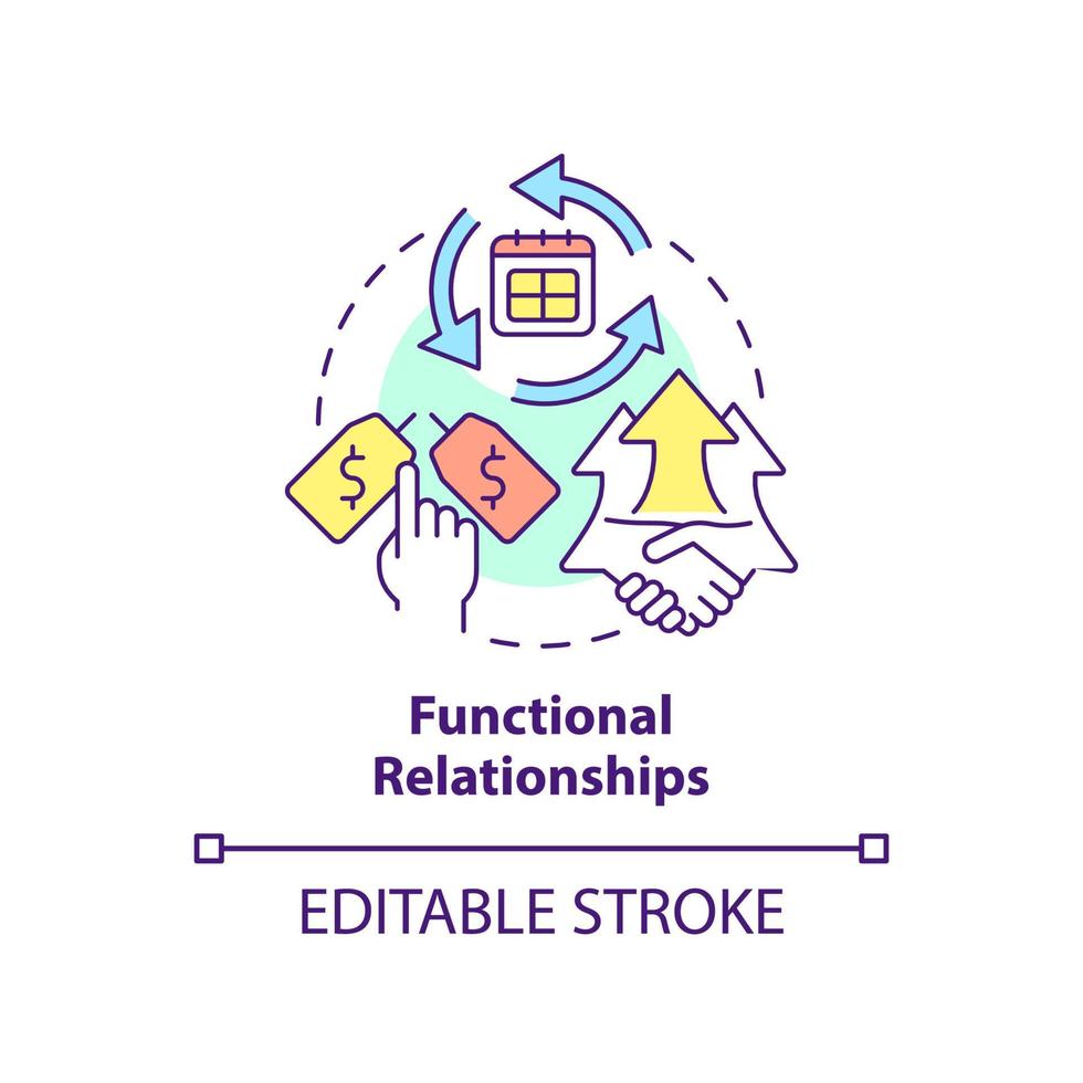 Functional relationships concept icon. Buyer-seller interaction abstract idea thin line illustration. Customer loyalty. Isolated outline drawing. Editable stroke. vector