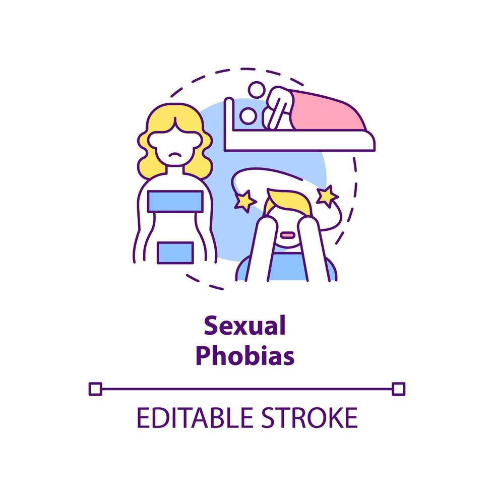 Sexual phobias concept icon. Erotophobia. Anxiety disorder. Specific phobias abstract idea thin line illustration. Isolated outline drawing. Editable stroke. vector