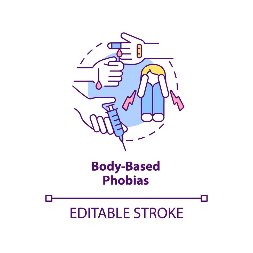 Body based phobias concept icon. Anxiety disorder. Specific phobias abstract idea thin line illustration. Isolated outline drawing. Editable stroke. vector