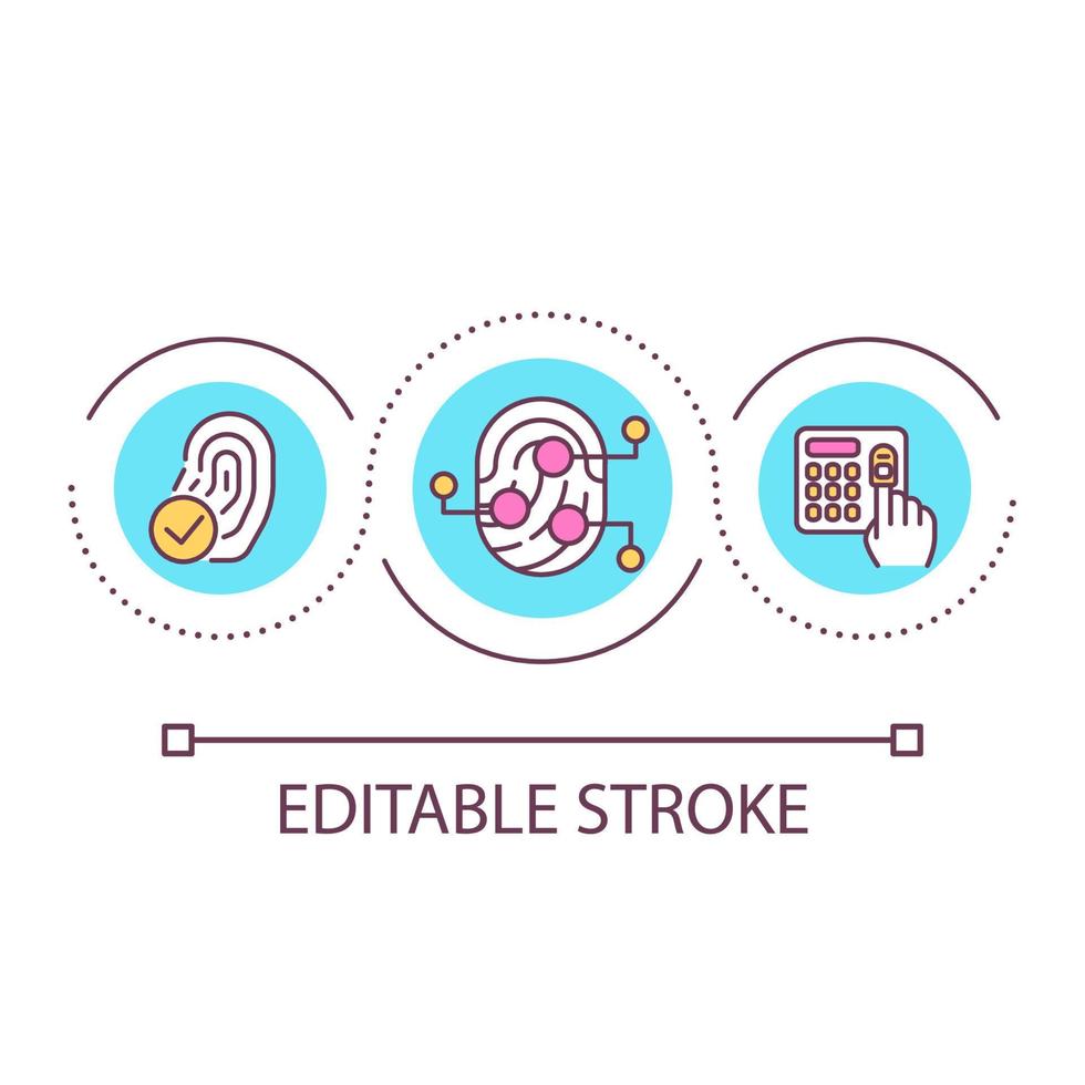 Fingerprint access control loop concept icon. Door entry system abstract idea thin line illustration. Electronic locking. Biometric data. Isolated outline drawing. Editable stroke. vector