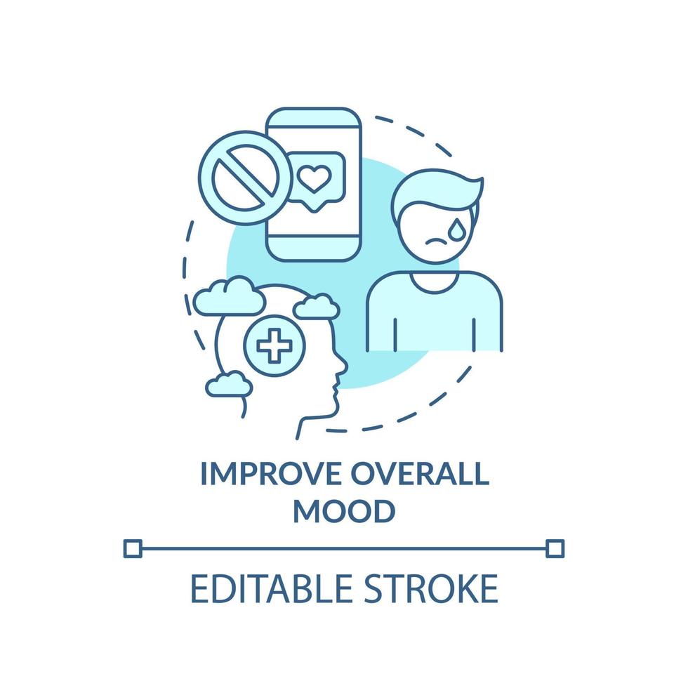 Improve overall mood turquoise concept icon. Depression issue. Social media detox abstract idea thin line illustration. Isolated outline drawing. Editable stroke. vector