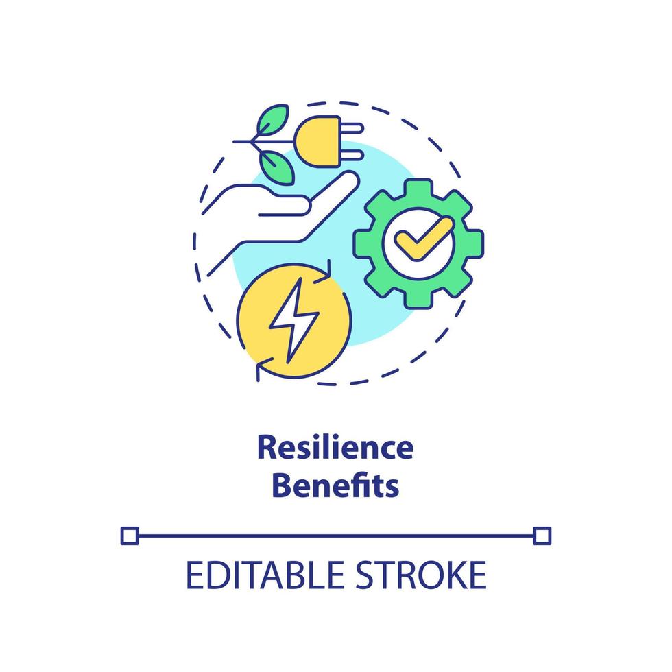 Resilience benefits concept icon. Electric grid load. Energy efficiency benefit abstract idea thin line illustration. Isolated outline drawing. Editable stroke. vector