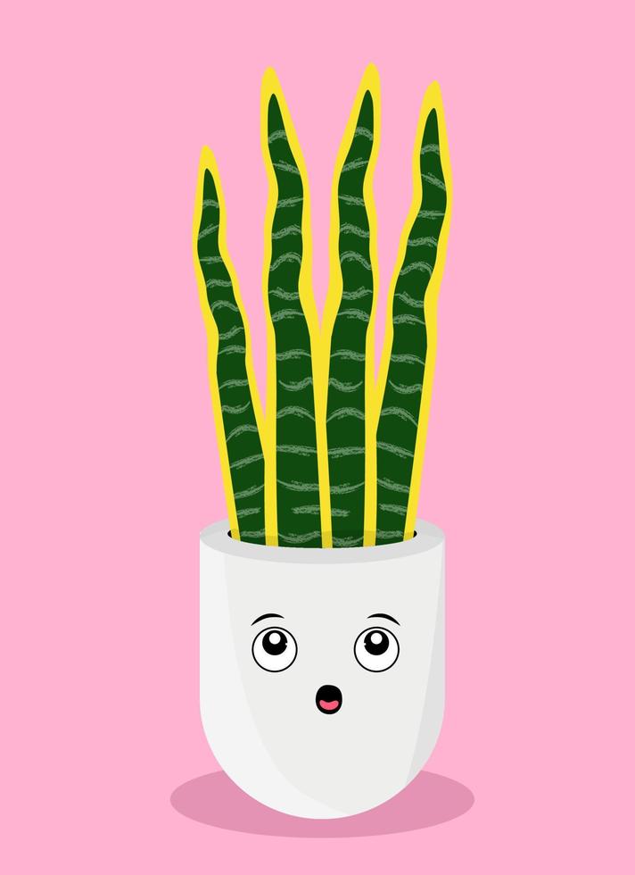 Cylindrical snake plant in a white pot Character with surprised emotions vector