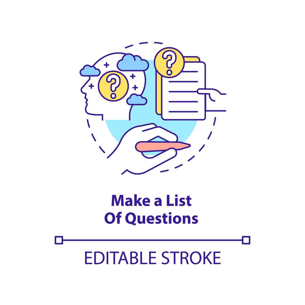 Make list of questions concept icon. Before appointment with therapist abstract idea thin line illustration. Isolated outline drawing. Editable stroke. vector