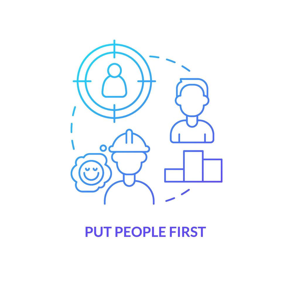 Put people first blue gradient concept icon. Support employees. Company value. Supply chain priority abstract idea thin line illustration. Isolated outline drawing. vector