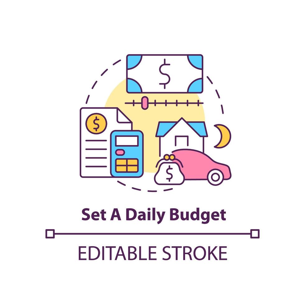 Set daily budget concept icon. Plan travel expenses. Road trip advice abstract idea thin line illustration. Isolated outline drawing. Editable stroke. vector