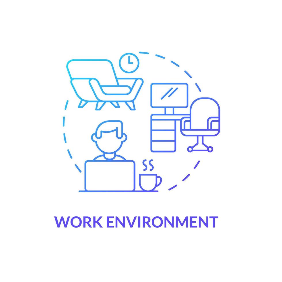Work environment blue gradient concept icon. Organizational culture abstract idea thin line illustration. Comfortable workspace. Job satisfaction. Isolated outline drawing. vector