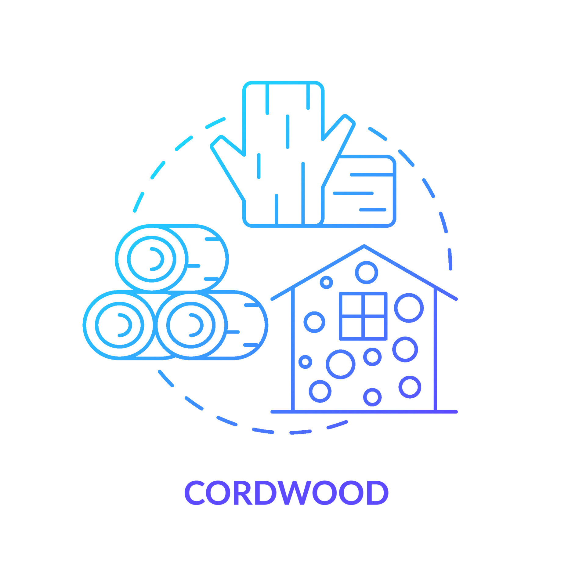 Cordwood blue gradient concept icon. Sustainable building material 