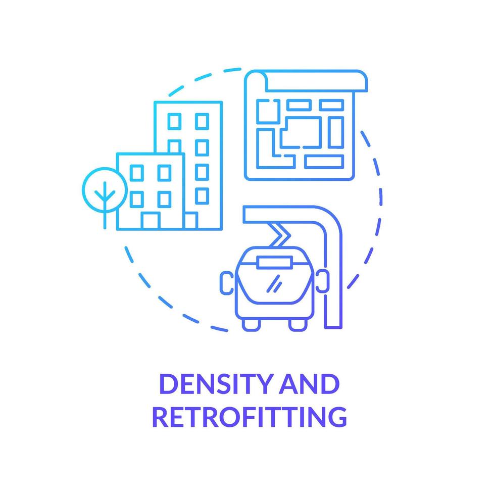 Density and retrofitting blue gradient concept icon. green gradient urbanism principle abstract idea thin line illustration. Transport systems. Isolated outline drawing. vector