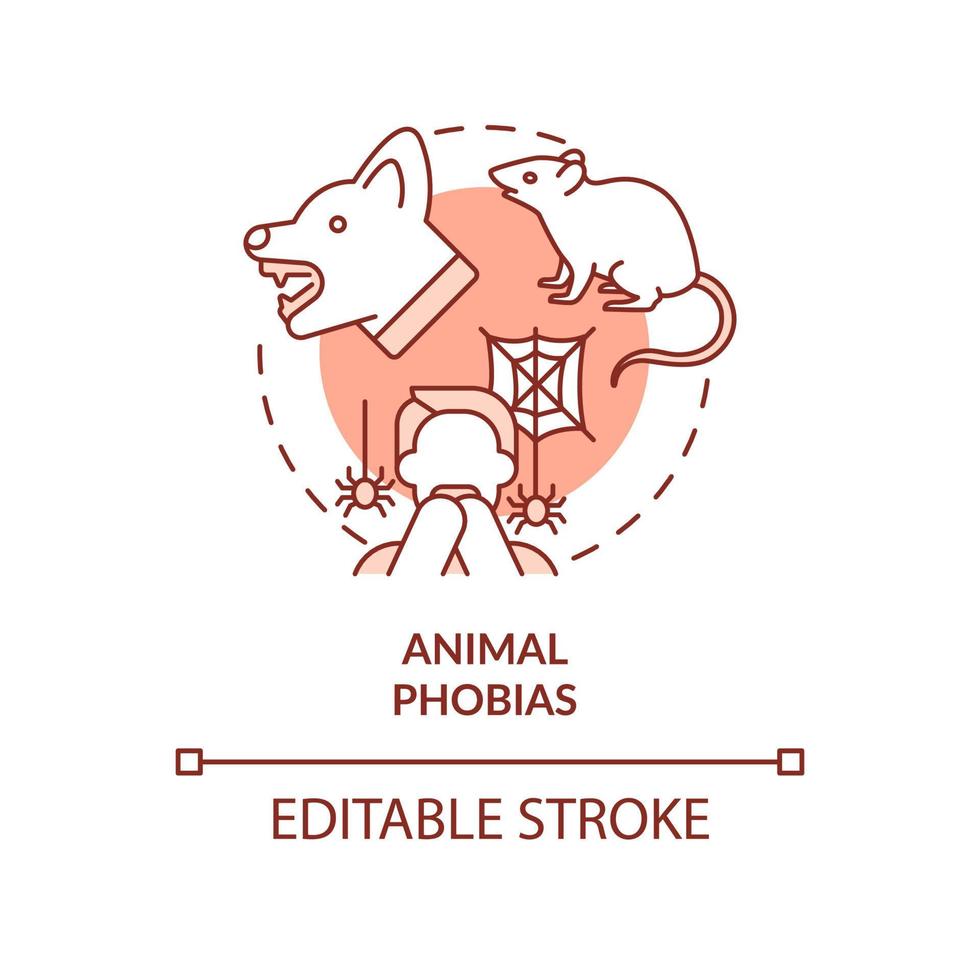 Animal phobias red concept icon. Zoophobia. Anxiety disorder. Specific phobias abstract idea thin line illustration. Isolated outline drawing. Editable stroke. vector