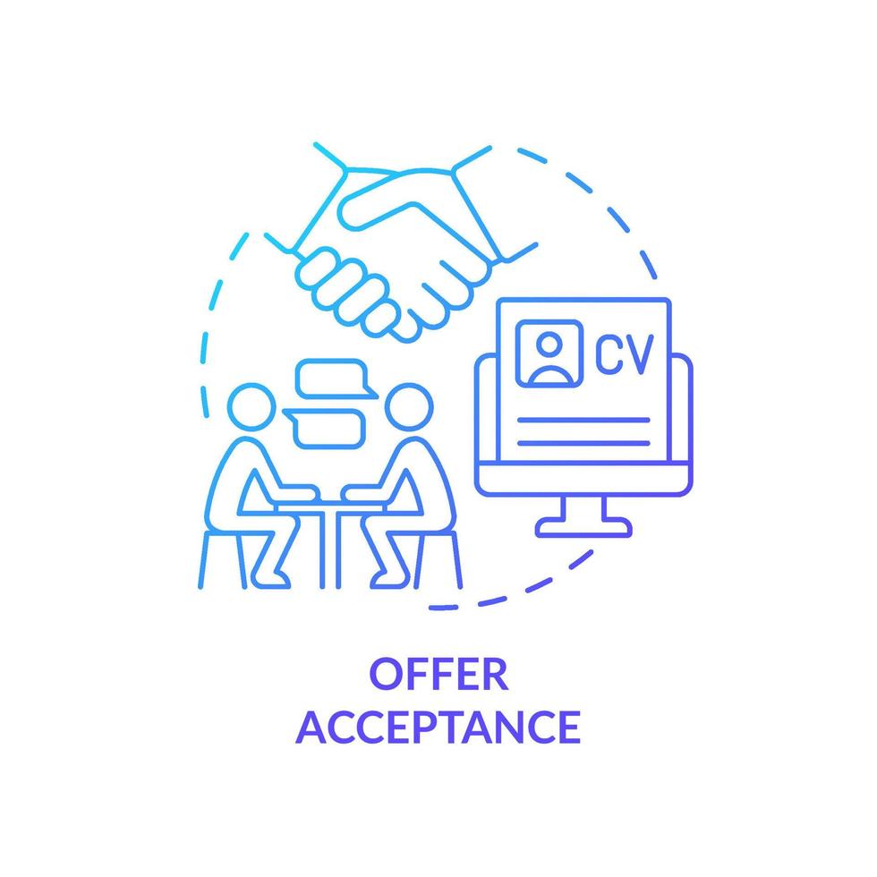 Offer acceptance blue gradient concept icon. Review details with candidate. Onboarding process abstract idea thin line illustration. Isolated outline drawing. vector