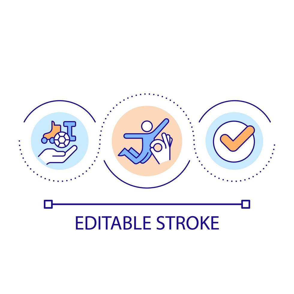 Icono de concepto de bucle de actividades físicas para adolescentes. ejercicios para jóvenes idea abstracta ilustración de línea delgada. plan de entrenamiento dibujo de contorno aislado. trazo editable. vector