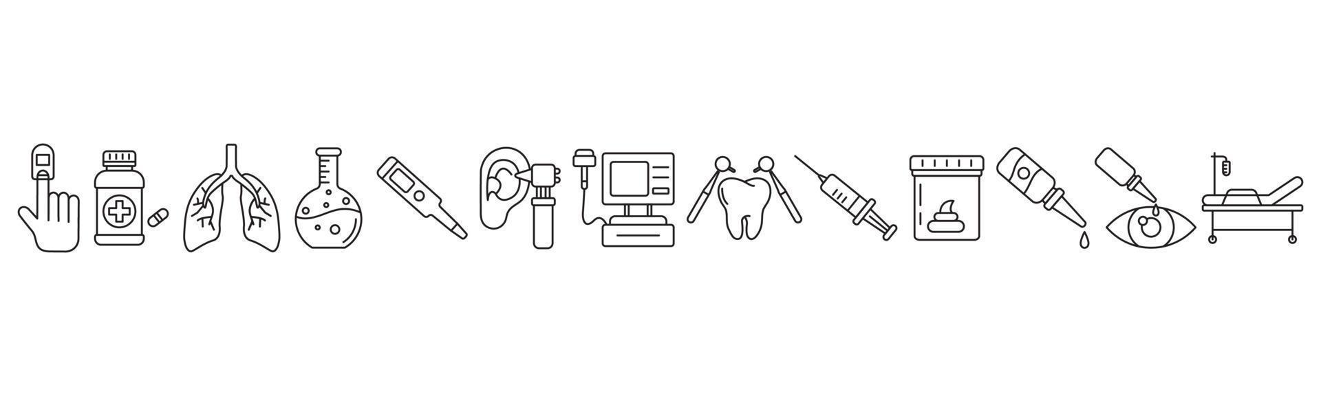 ilustración de vector de plantilla de diseño de conjunto de iconos de arte de línea de medicina