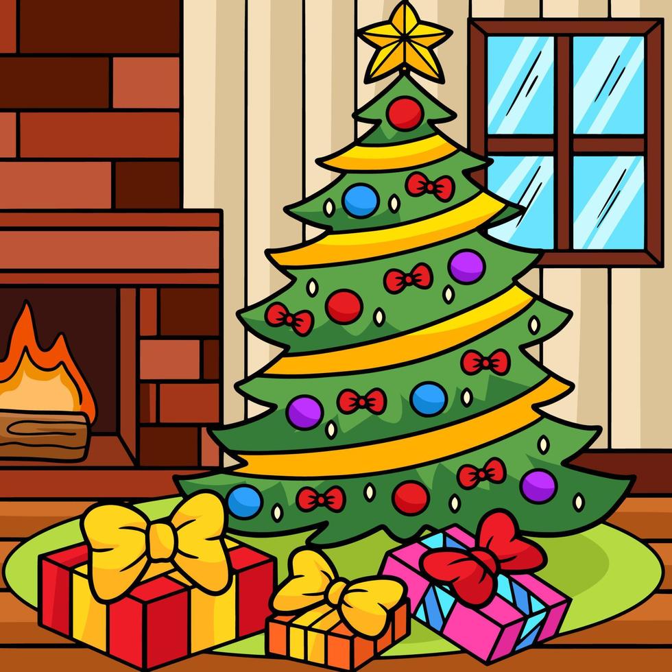 árbol de navidad con regalos ilustración coloreada vector