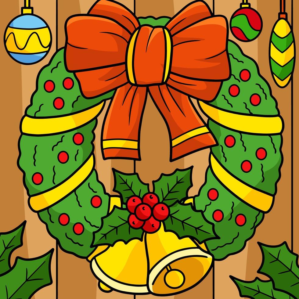 corona de navidad con campanas ilustración en color vector