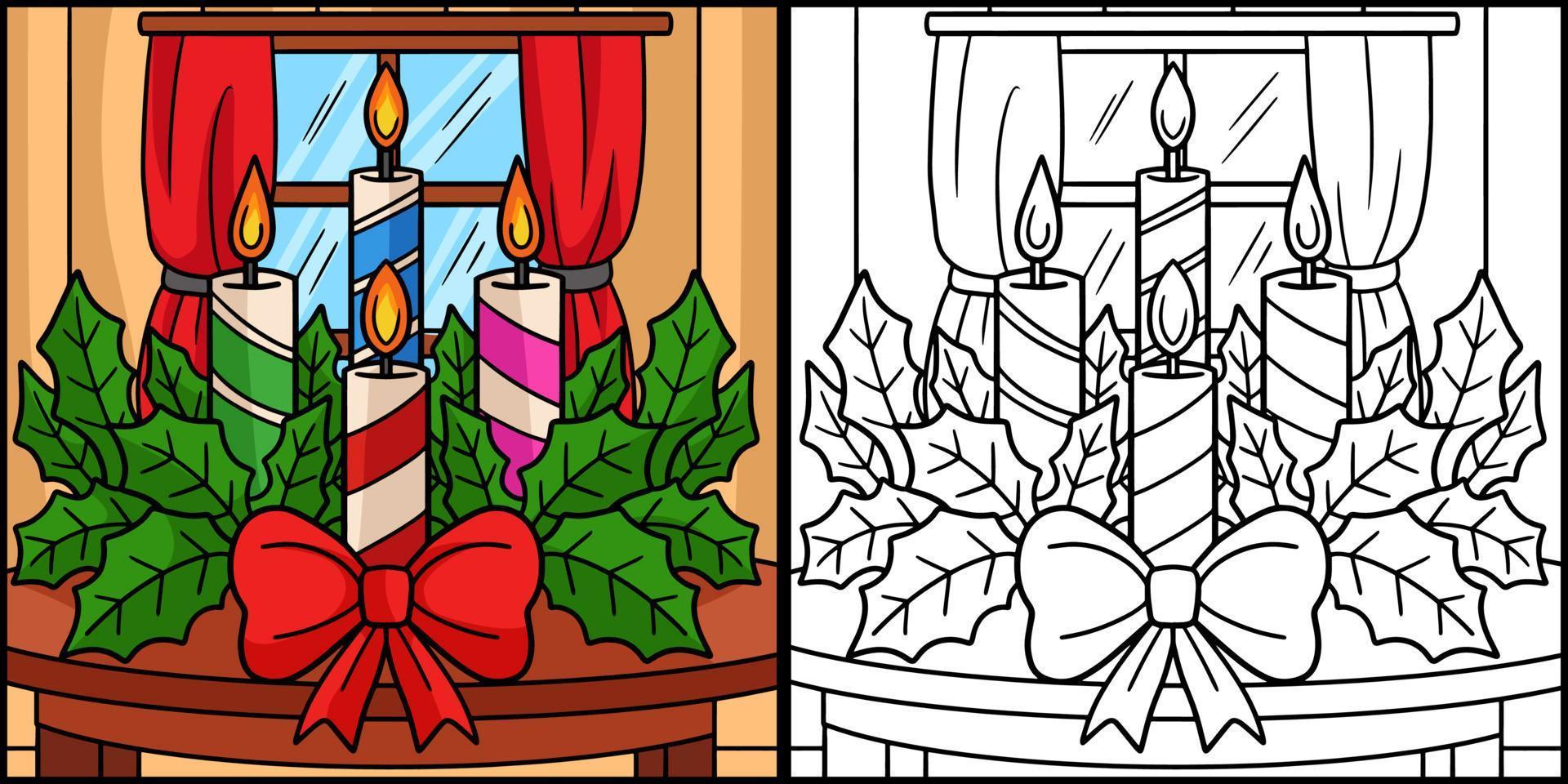 Christmas Candle Coloring Page Illustration vector