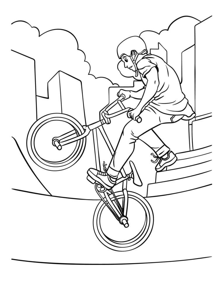 ciclista de bmx para colorear para niños vector