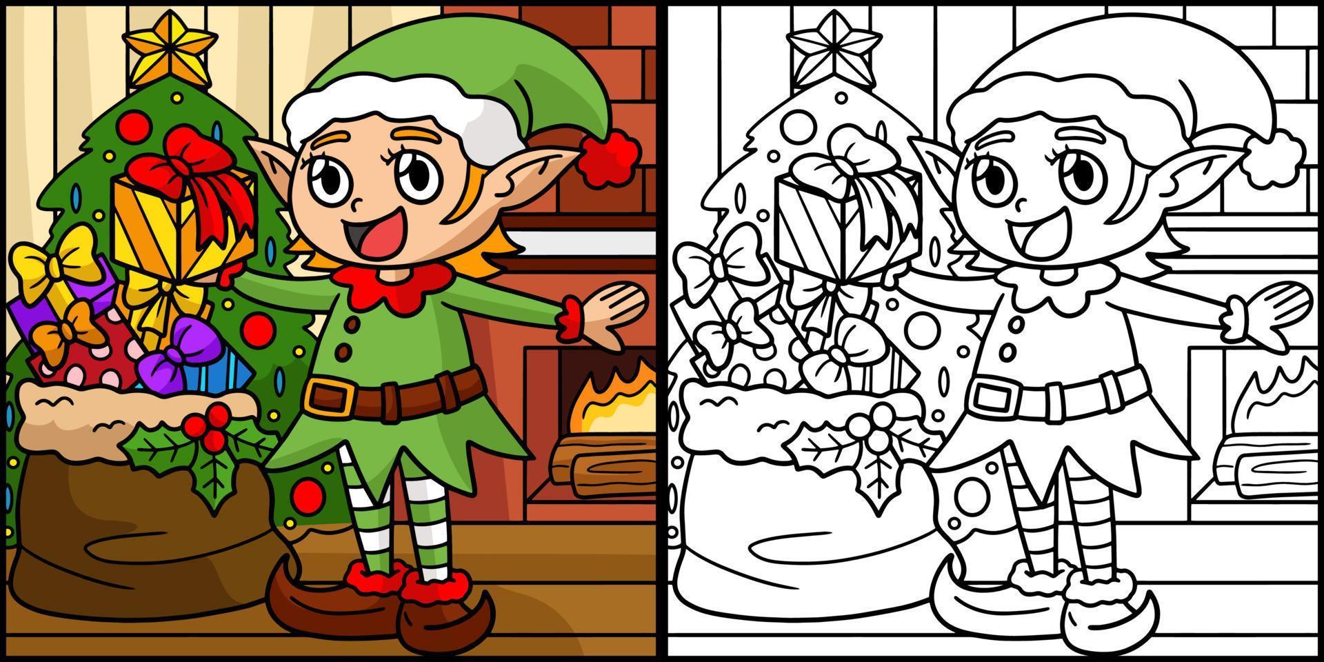 duende navideño para colorear ilustración de la página vector