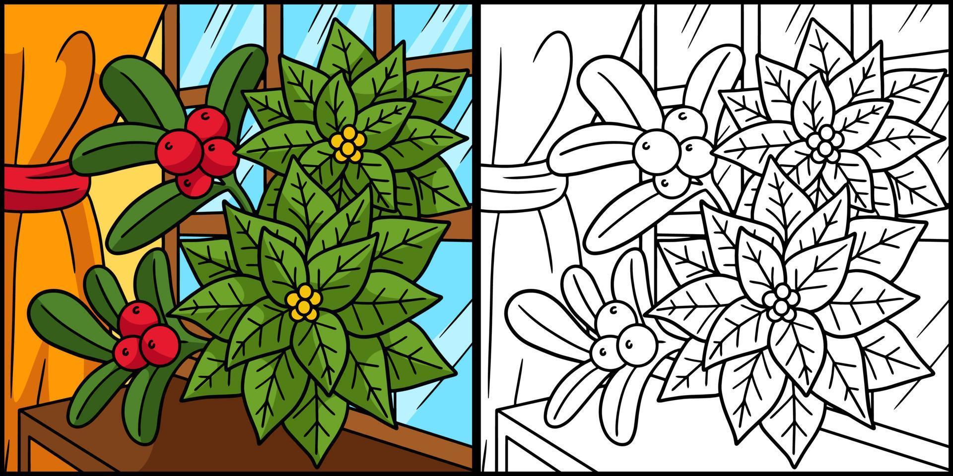 ilustración de página para colorear de flor de pascua de navidad vector