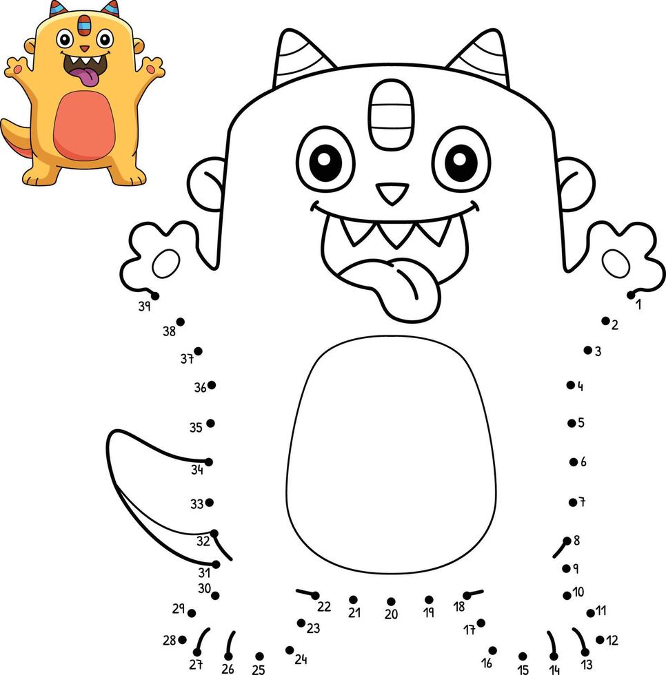Dot to Dot Silly Monster Isolated Coloring Page vector