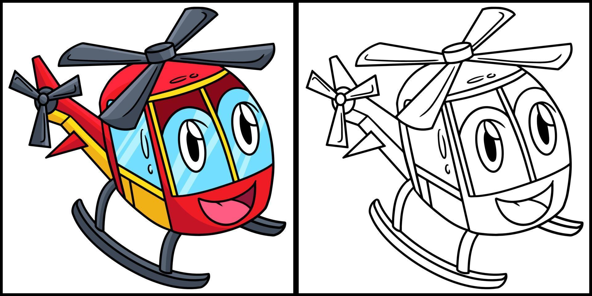 helicóptero con cara vehículo para colorear ilustración vector