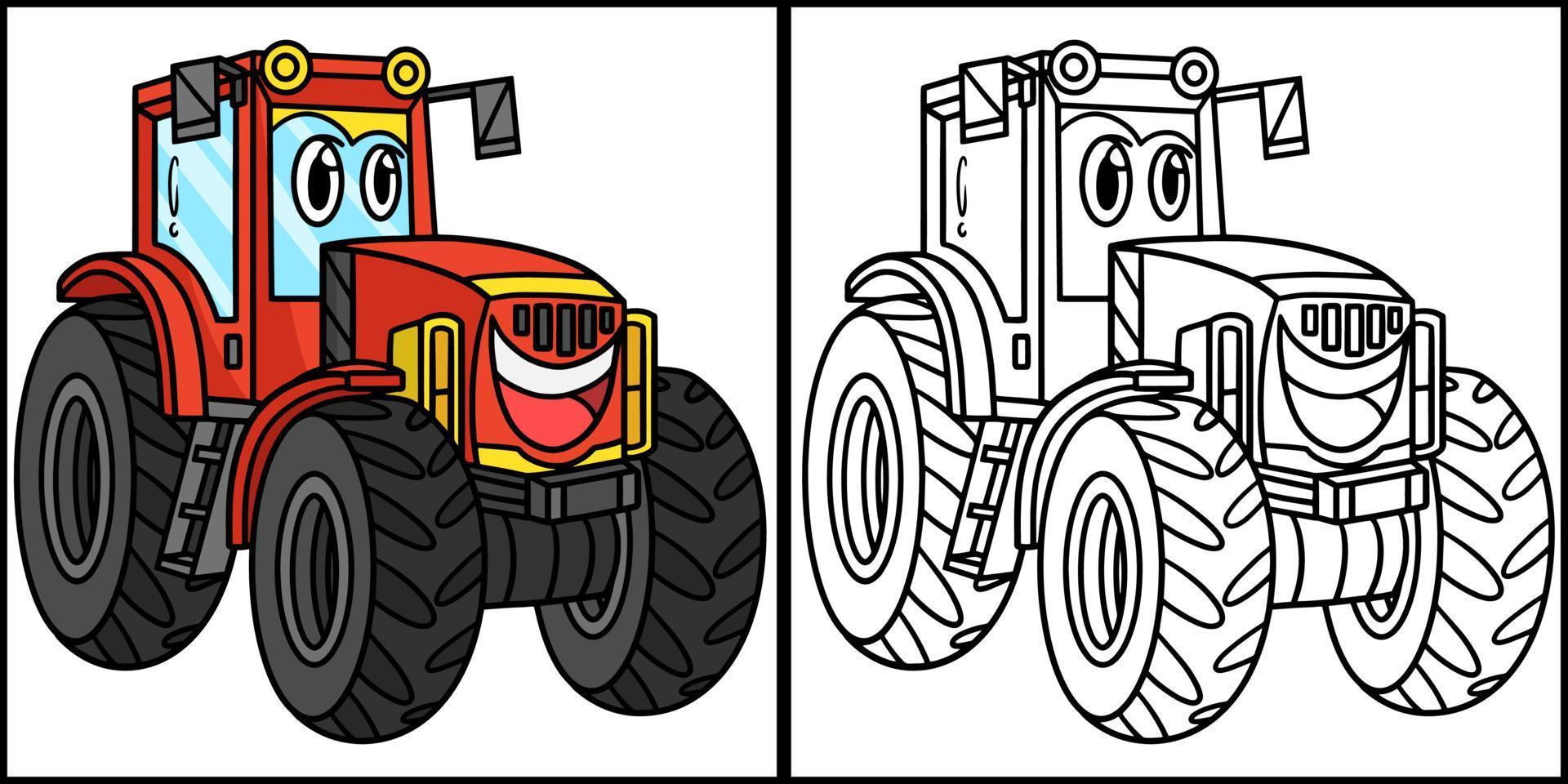 tractor con vehículo de cara para colorear ilustración vector