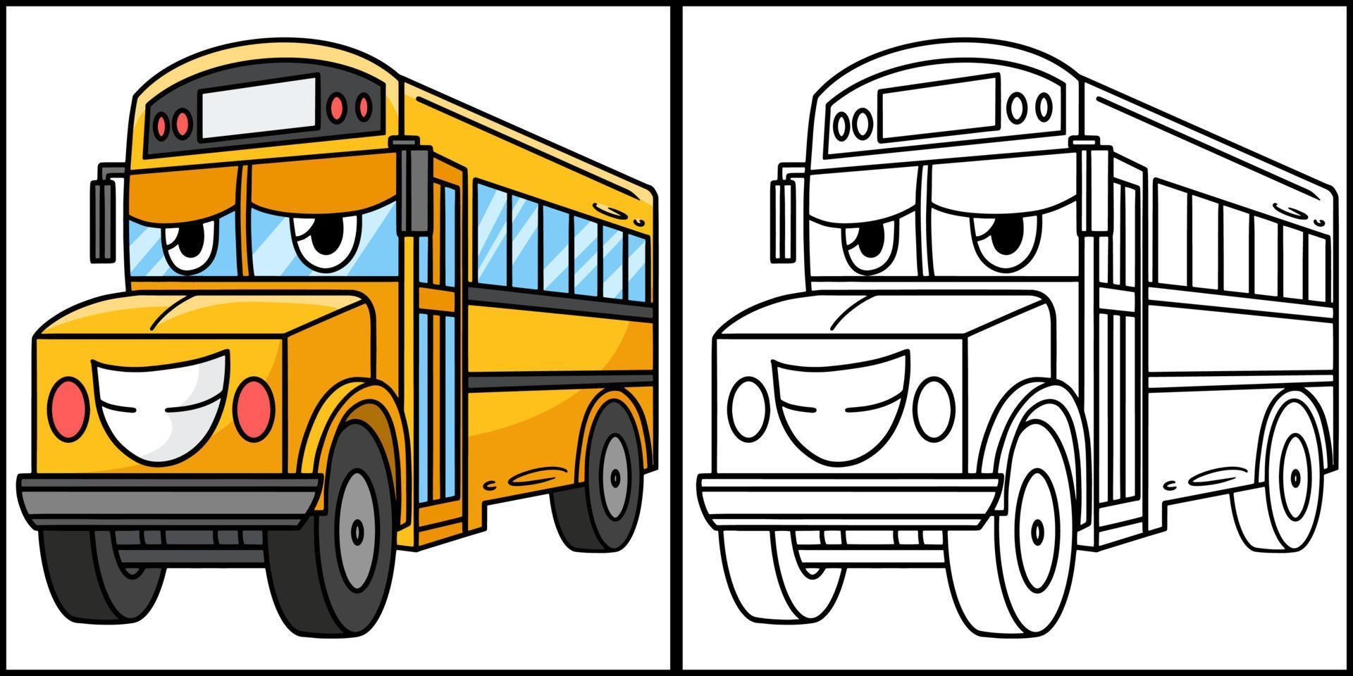 School Bus with Face Vehicle Coloring Illustration vector