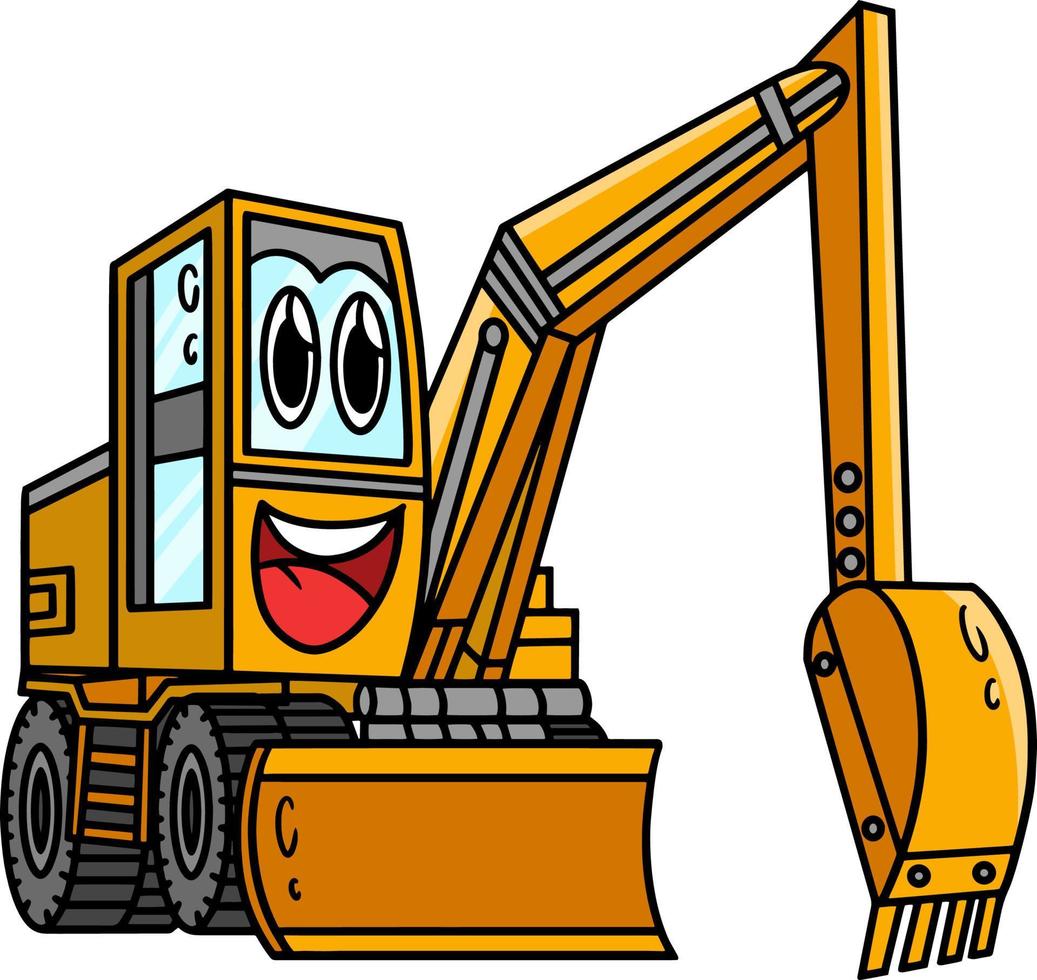 Excavator with Face Vehicle Cartoon Clipart vector