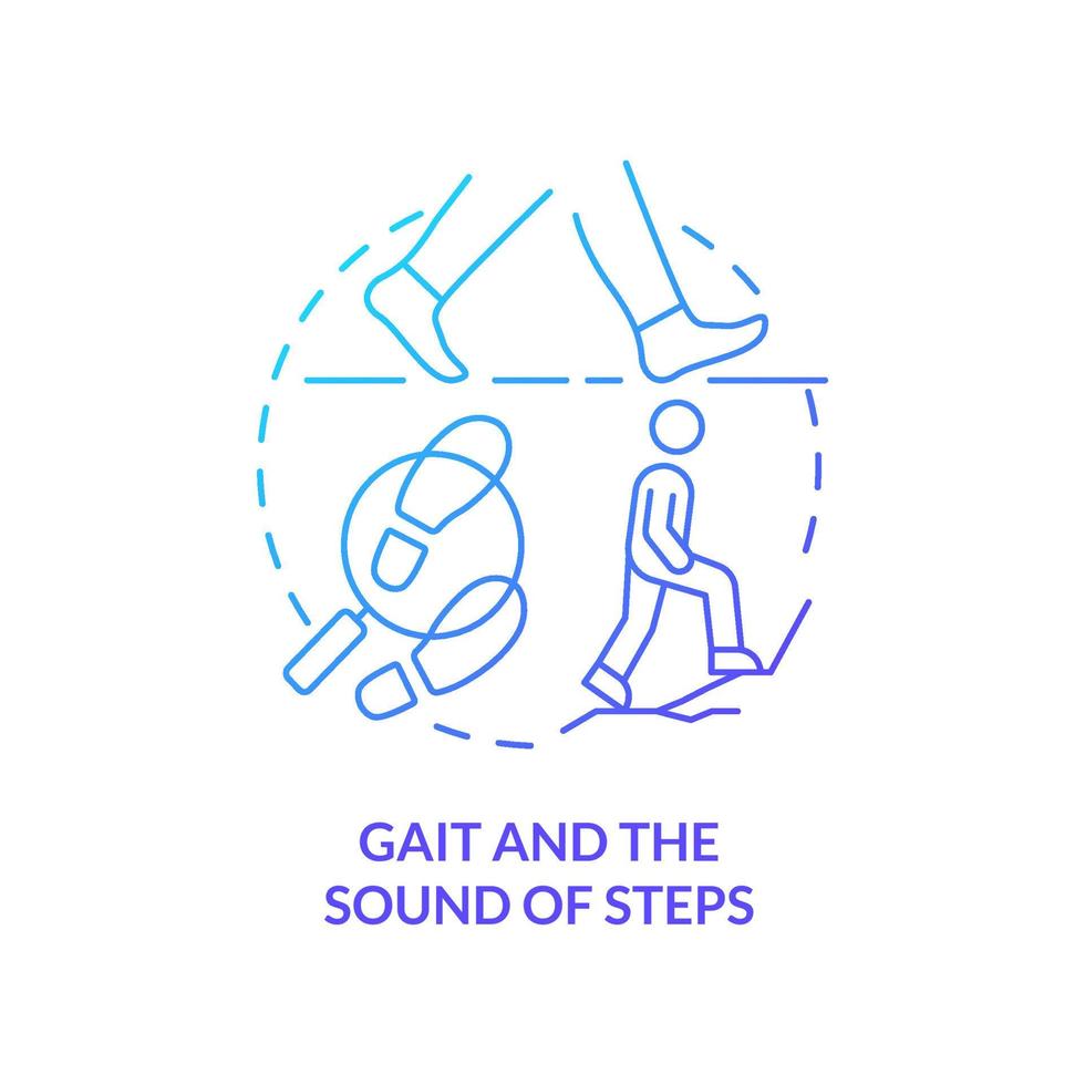 Gait and sound of steps blue gradient concept icon. Behavioural measurement abstract idea thin line illustration. Footsteps analysis. Isolated outline drawing. vector